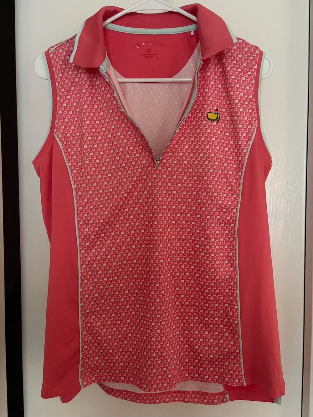 Masters Magnolia Lane Tech Sleeveless Golf Polo M Pink Printed 1/4 Zip Augusta